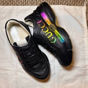 Gucci Black Sneakers with Multicolor Logo